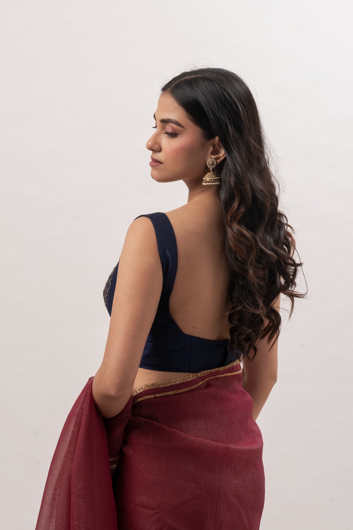 Navy Blue Sleeveless Sweetheart Bustier Blouse