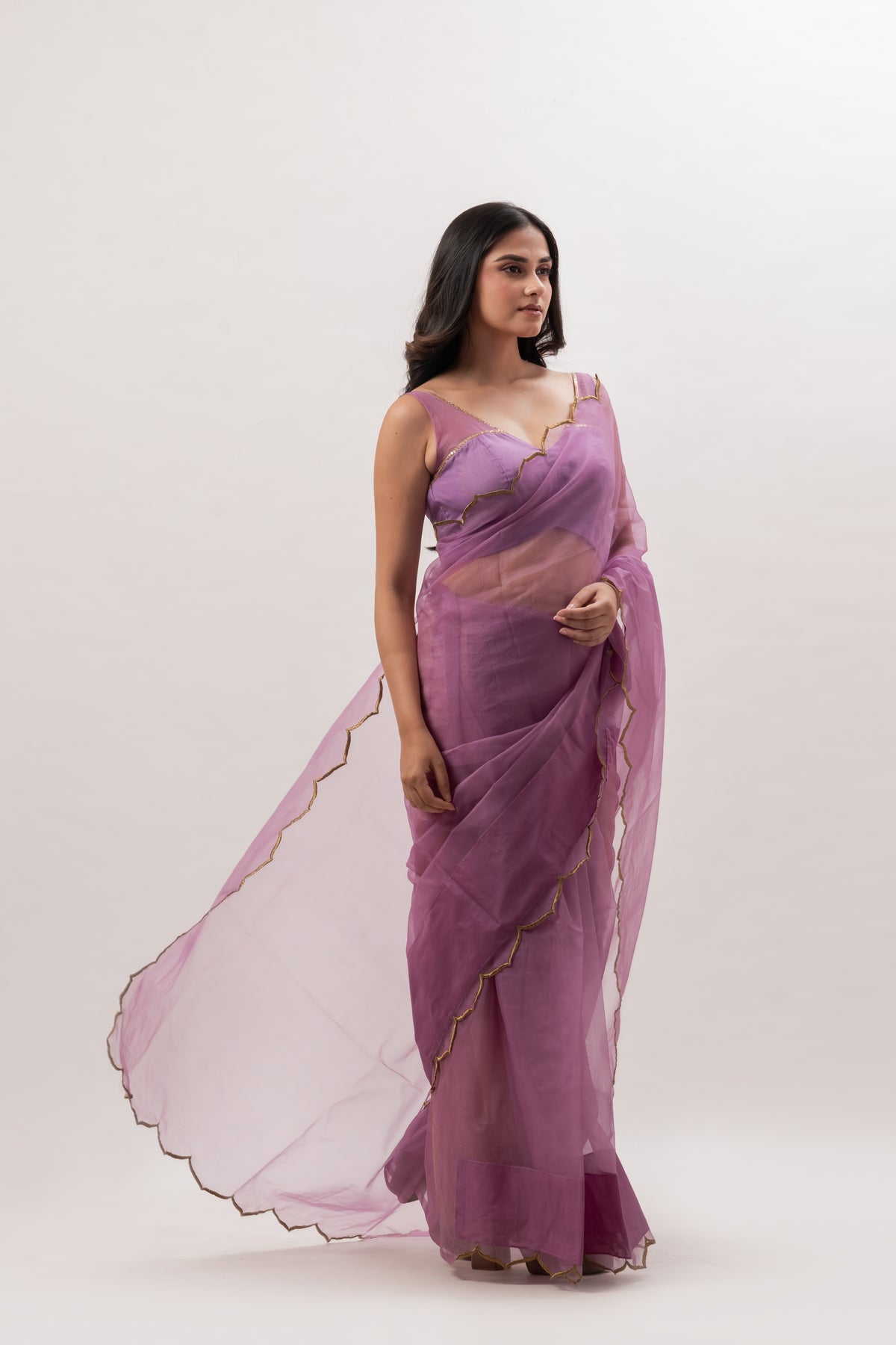 Zari Lilac Organza Saree