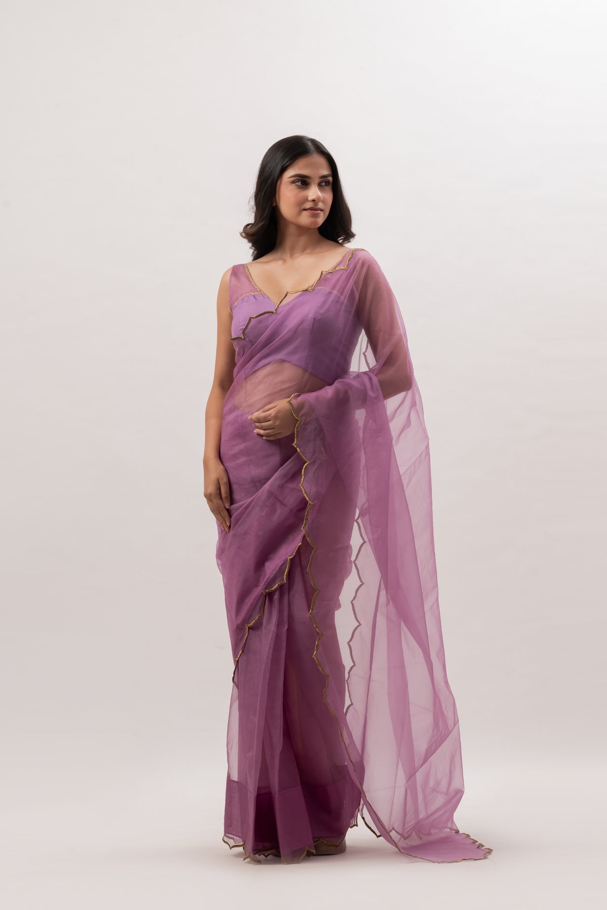 Zari Lilac Organza Saree