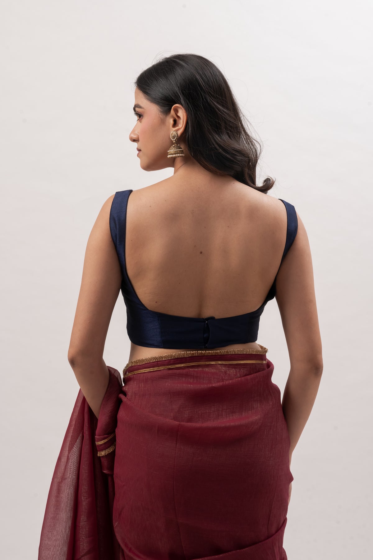 Navy Blue Sleeveless Sweetheart Bustier Blouse