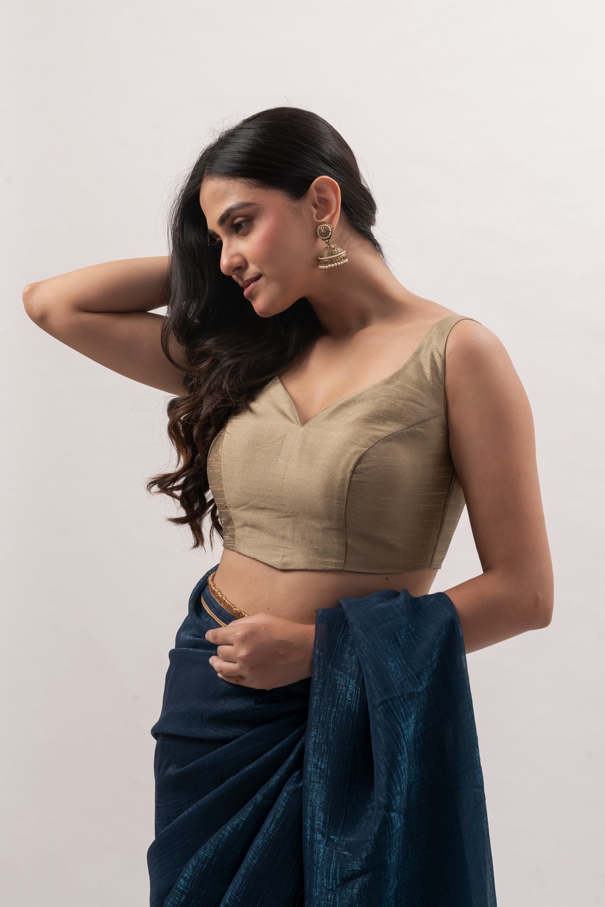 Antique Gold Sleeveless Sweetheart Blouse