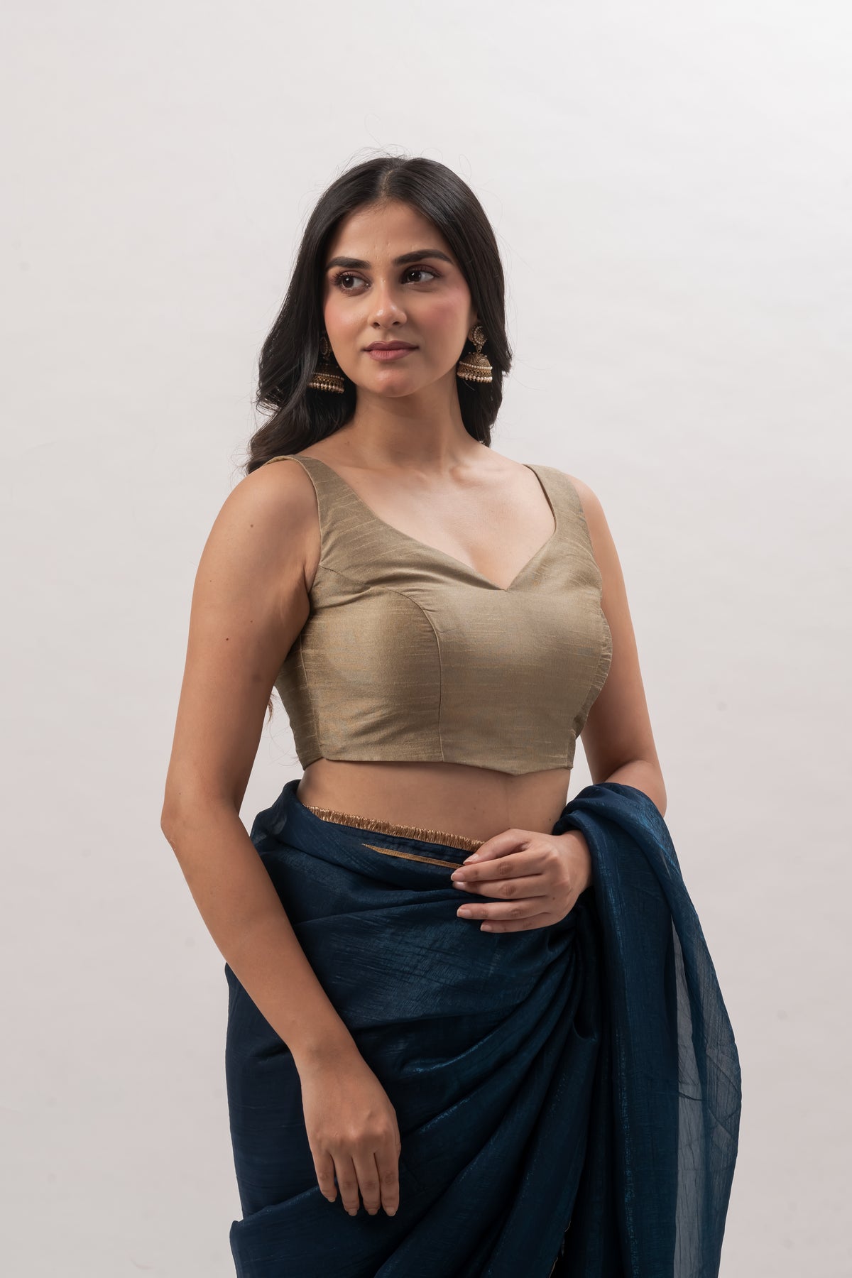 Antique Gold Sleeveless Sweetheart Blouse