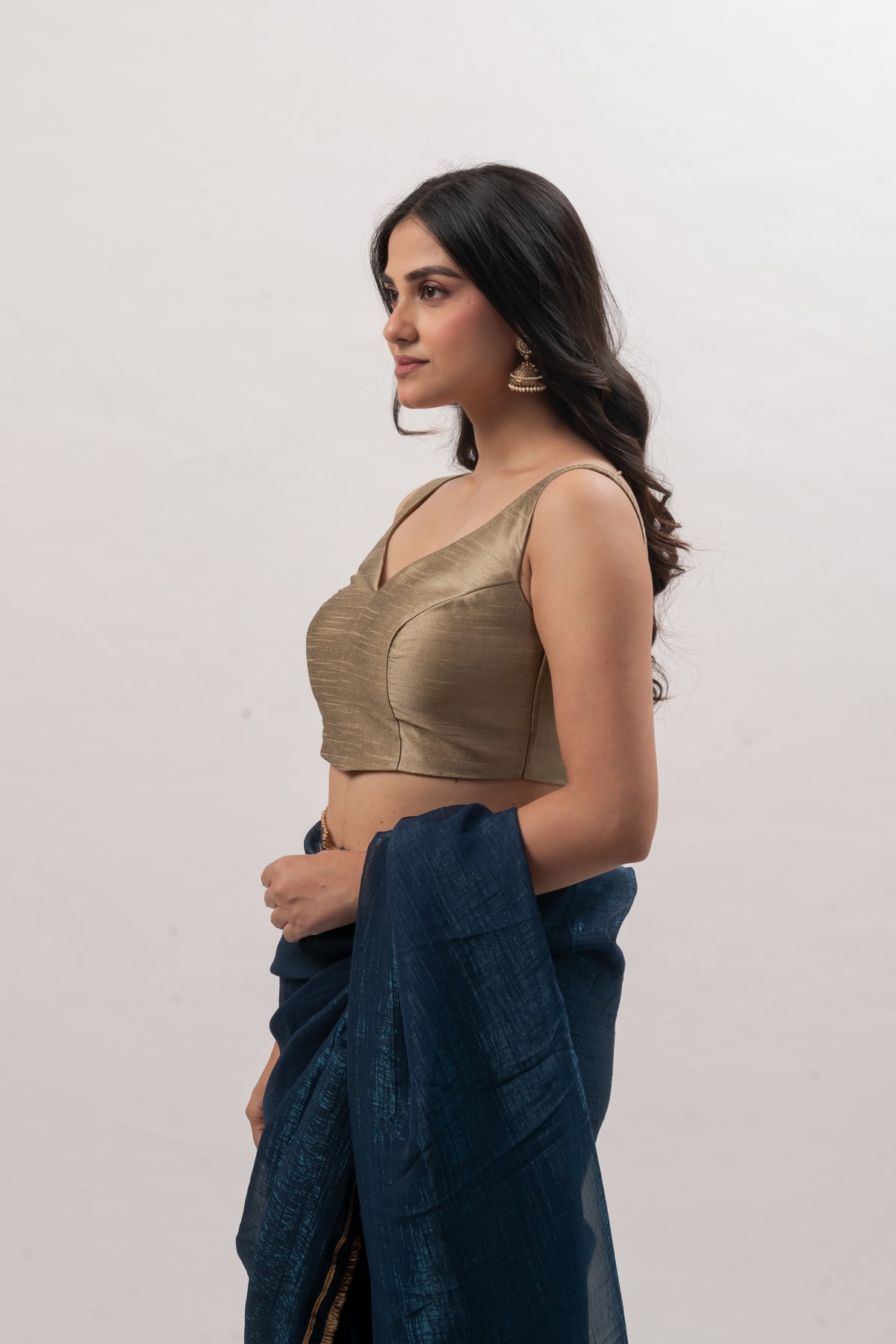 Antique Gold Sleeveless Sweetheart Blouse