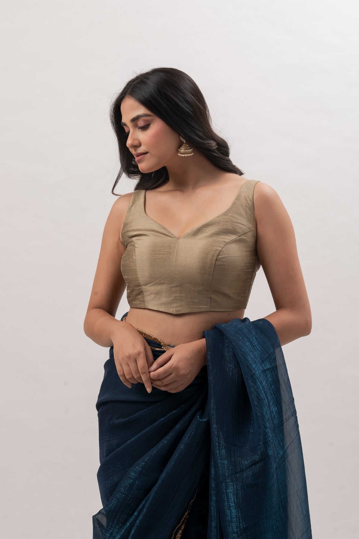 Antique Gold Sleeveless Sweetheart Blouse