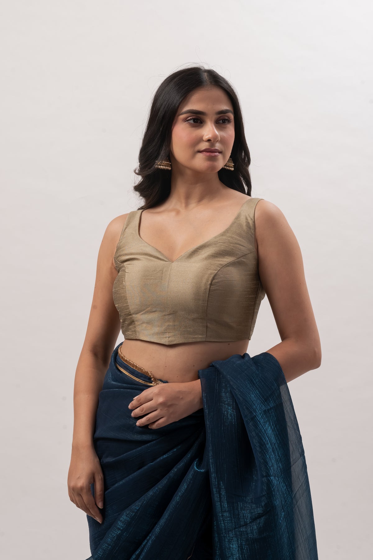 Antique Gold Sleeveless Sweetheart Blouse