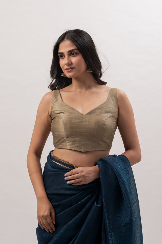 Antique Gold Sleeveless Sweetheart Blouse