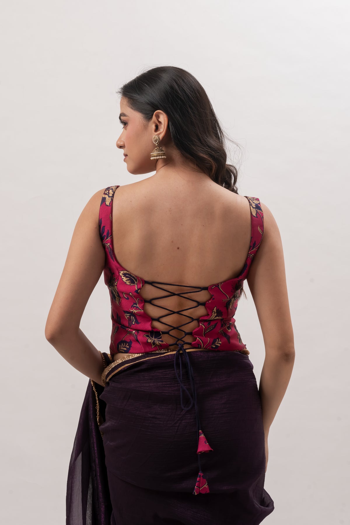 Magenta Pink Squreneck Corset Blouse
