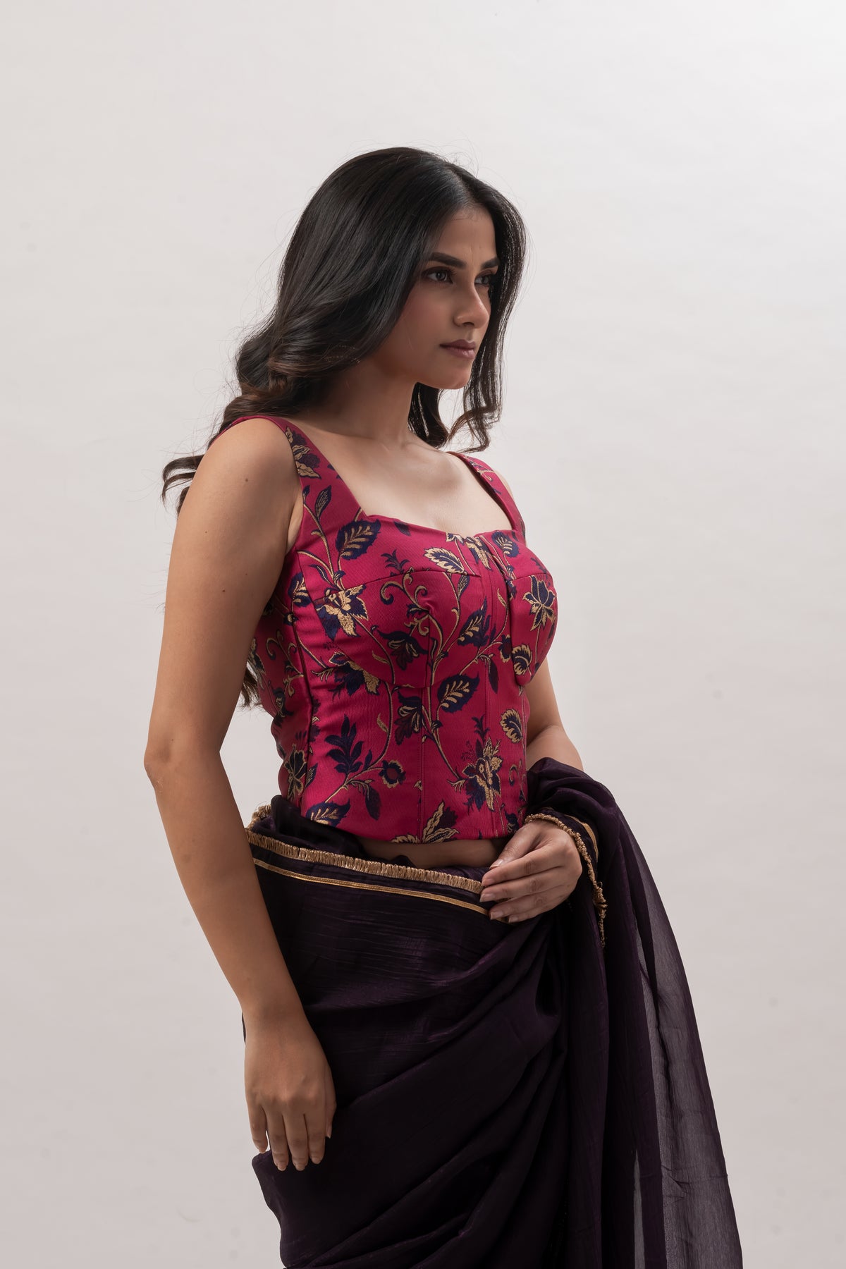 Magenta Pink Squreneck Corset Blouse