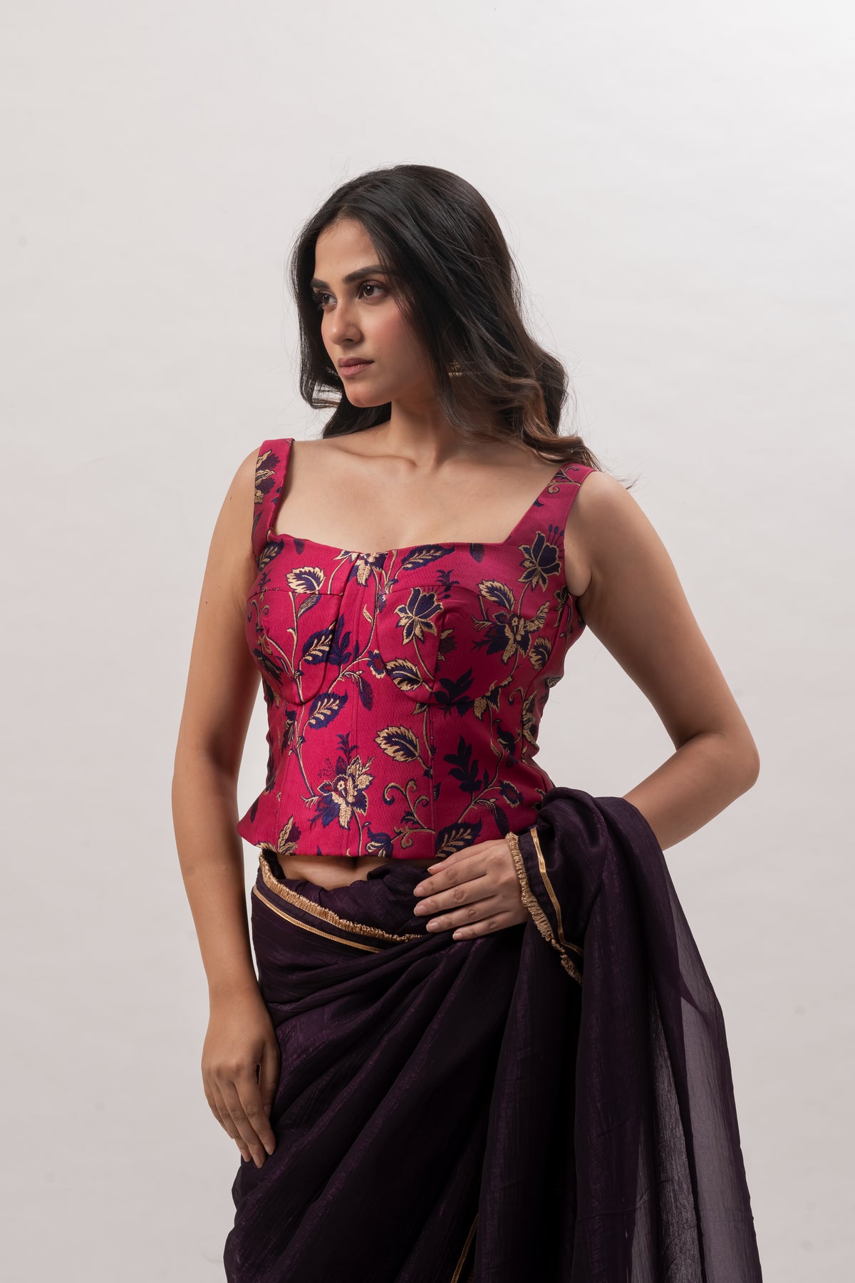 Magenta Pink Squreneck Corset Blouse