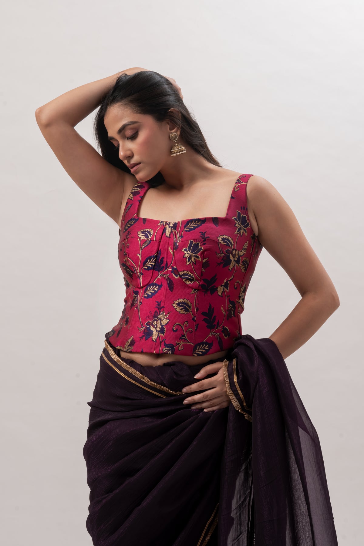 Magenta Pink Squreneck Corset Blouse