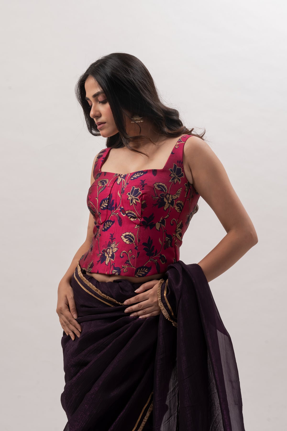 Magenta Pink Squreneck Corset Blouse