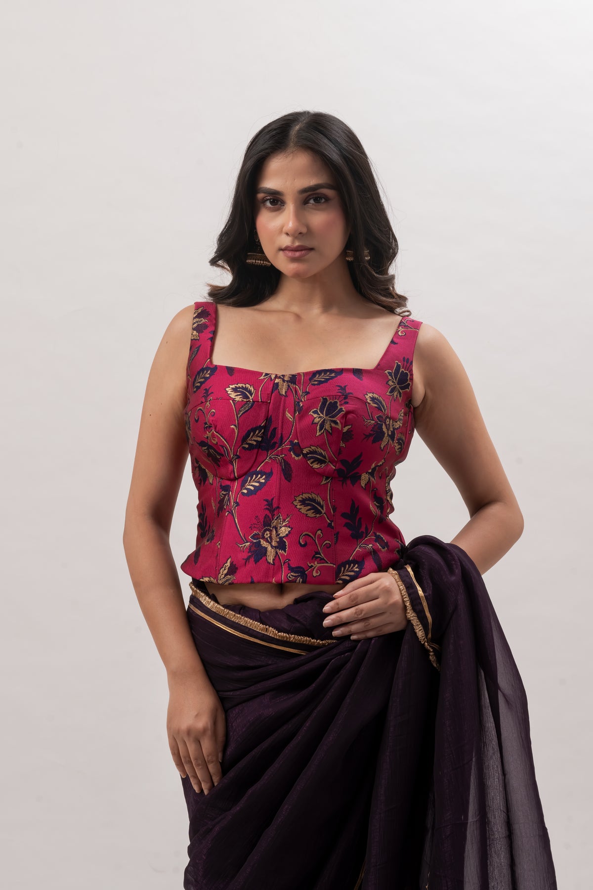 Magenta Pink Squreneck Corset Blouse