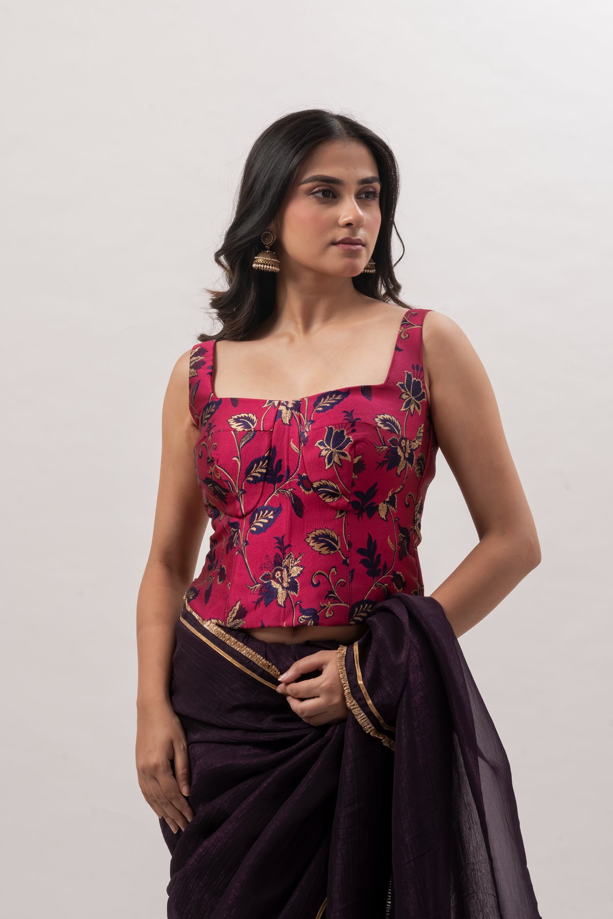 Magenta Pink Squreneck Corset Blouse