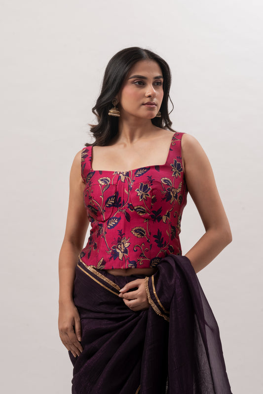 Magenta Pink Squreneck Corset Blouse