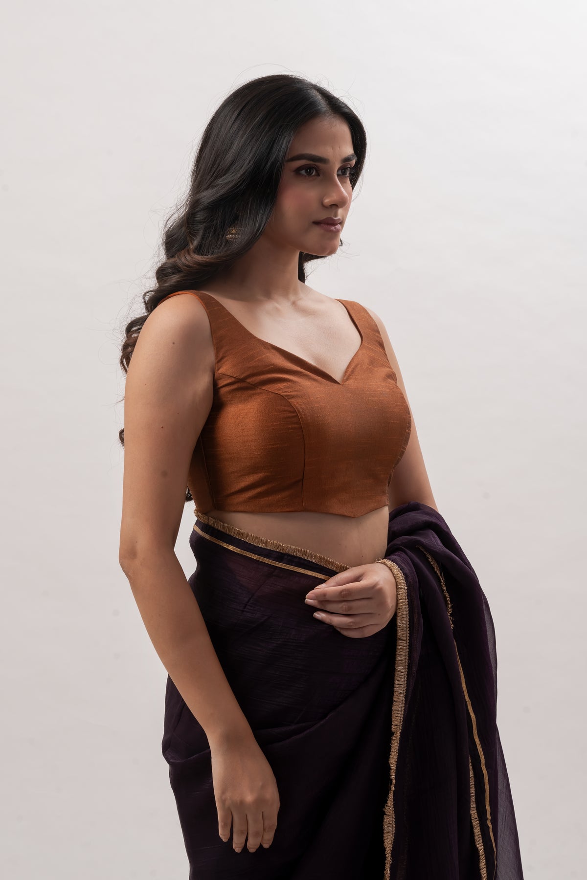 Copper Brown Sleeveless Sweetheart Blouse