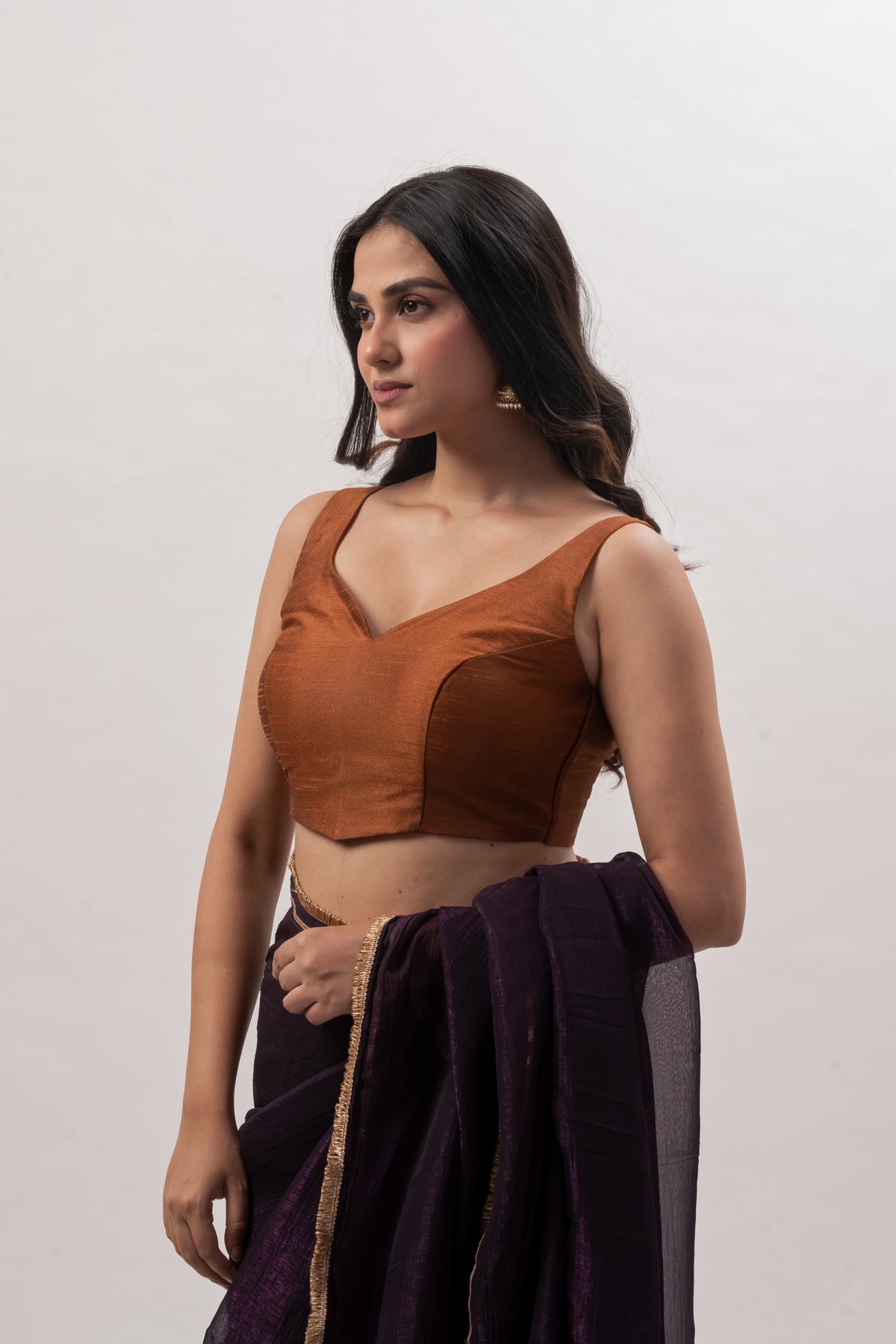 Copper Brown Sleeveless Sweetheart Blouse