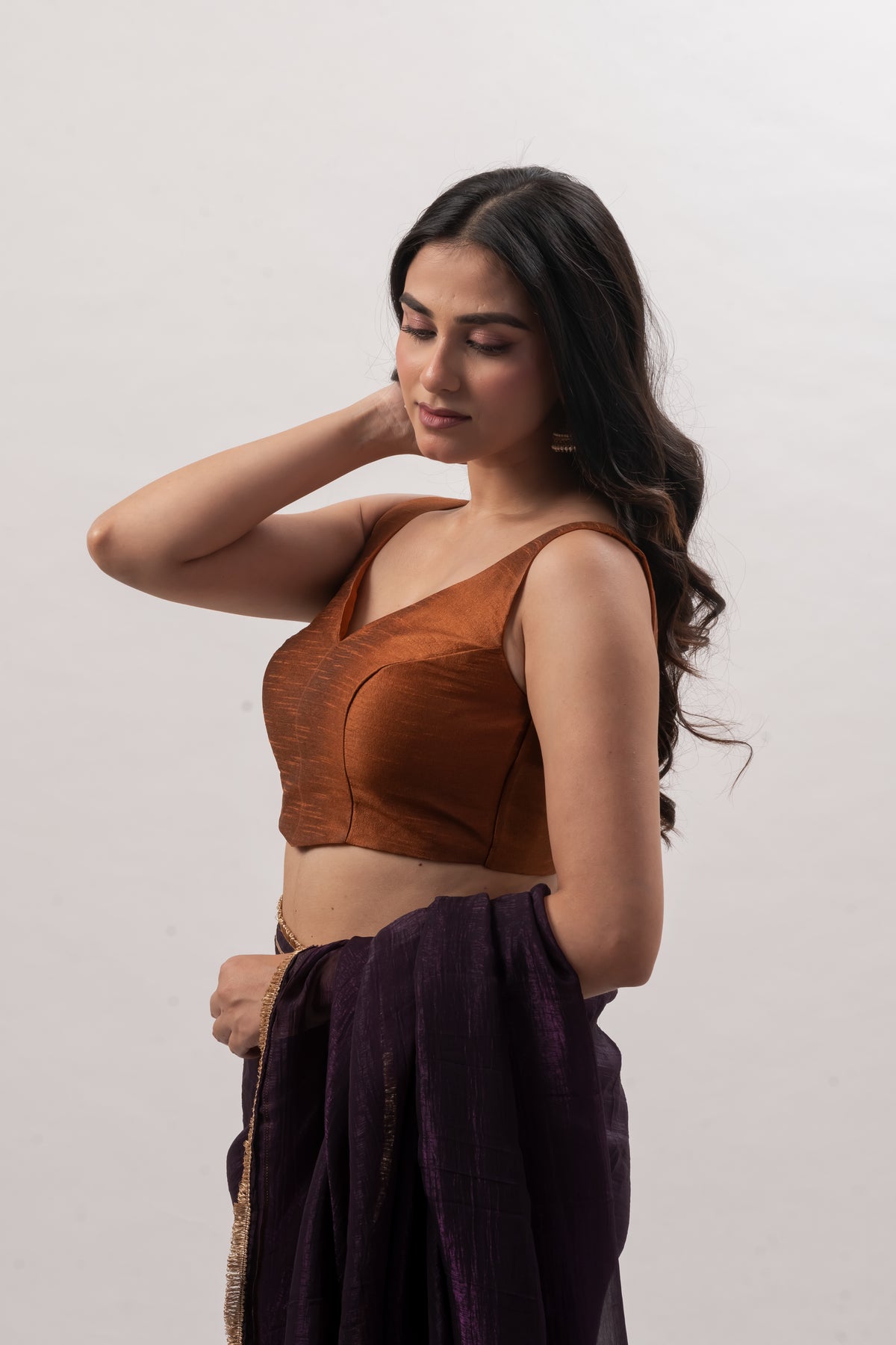 Copper Brown Sleeveless Sweetheart Blouse