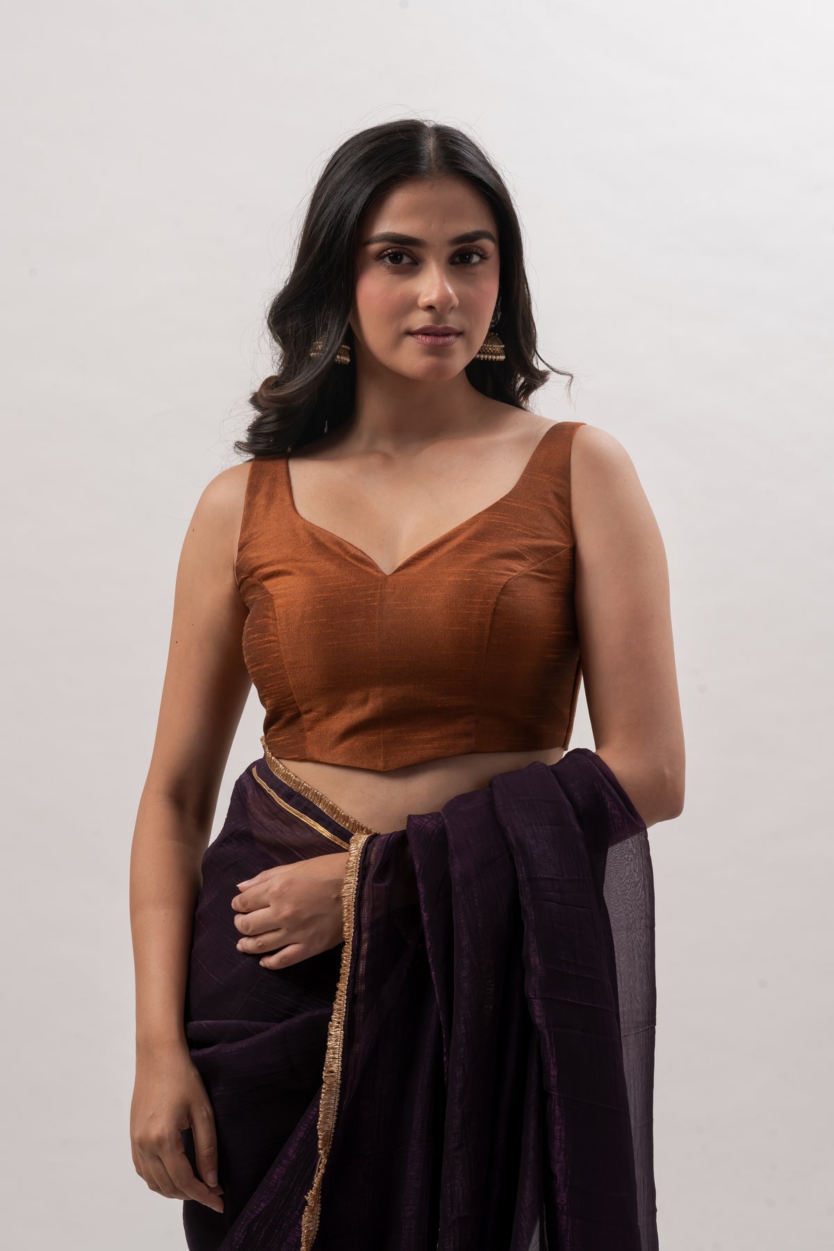 Copper Brown Sleeveless Sweetheart Blouse