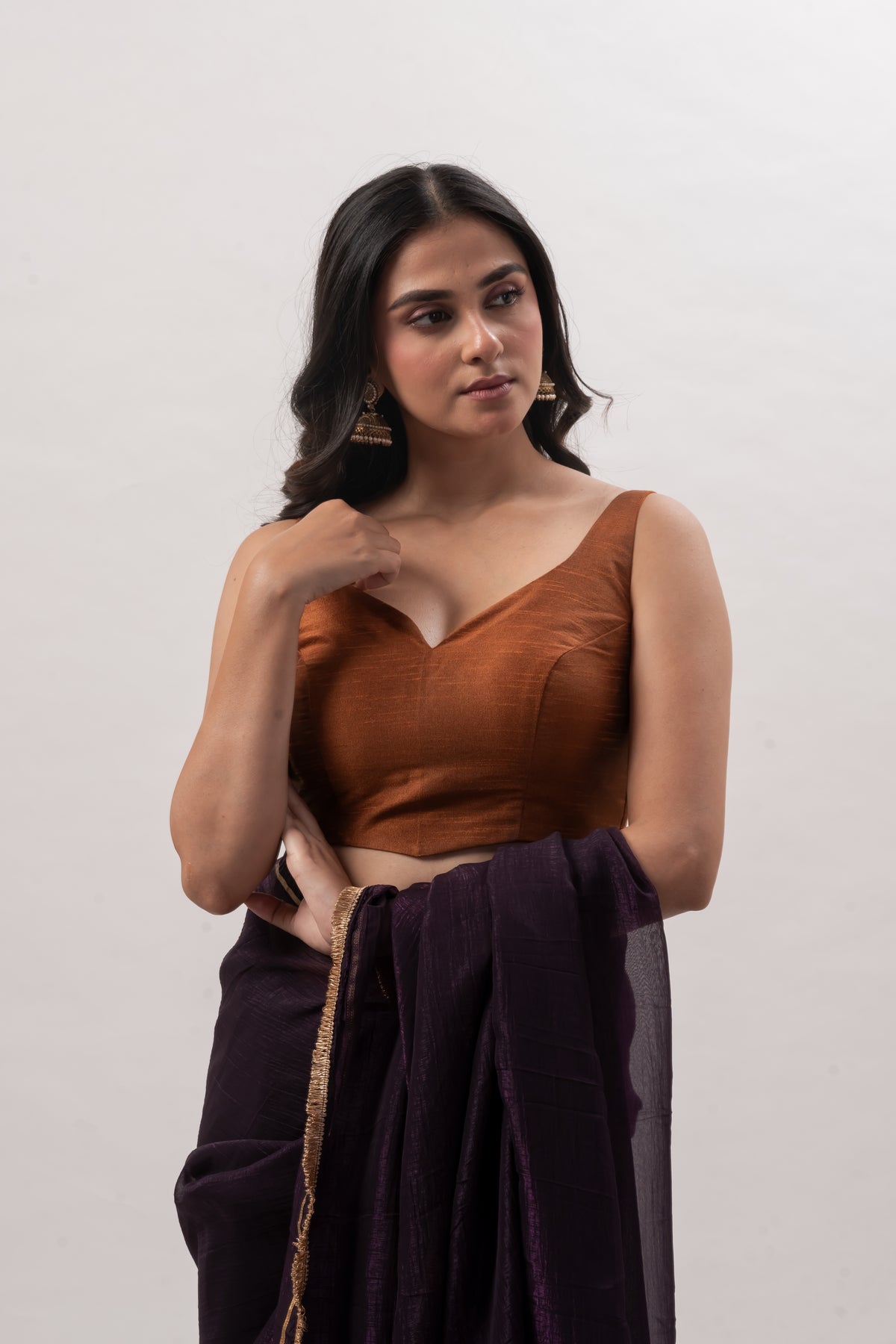 Copper Brown Sleeveless Sweetheart Blouse