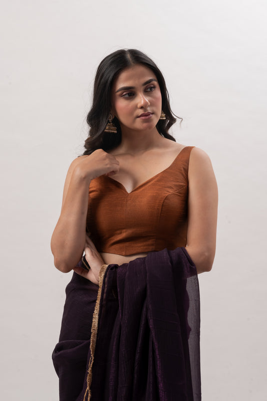 Copper Brown Sleeveless Sweetheart Blouse