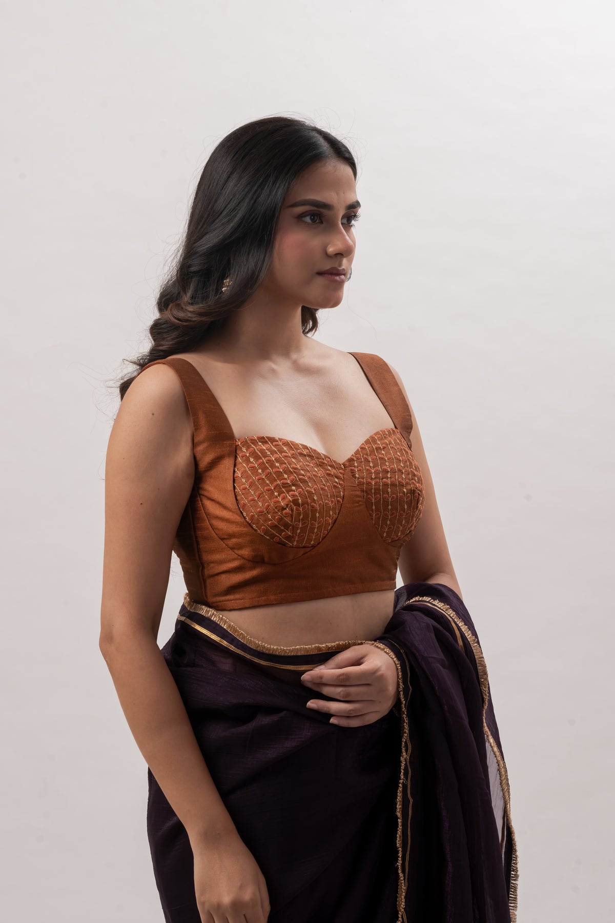 Copper Brown Sleeveless Sweetheart Bustier Blouse