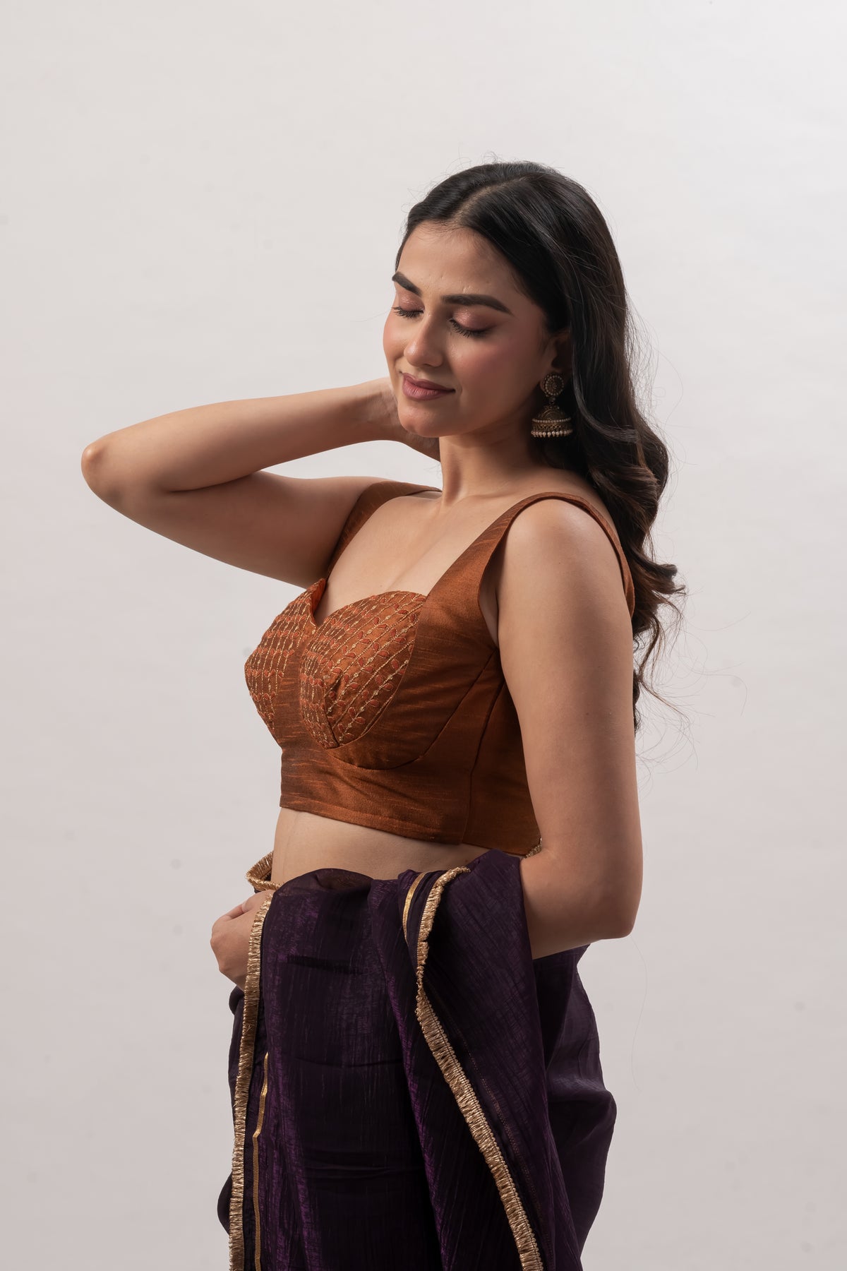 Copper Brown Sleeveless Sweetheart Bustier Blouse