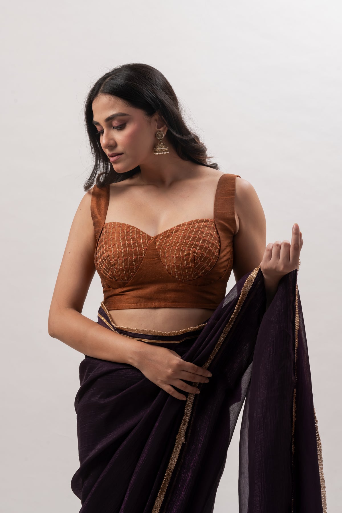Copper Brown Sleeveless Sweetheart Bustier Blouse