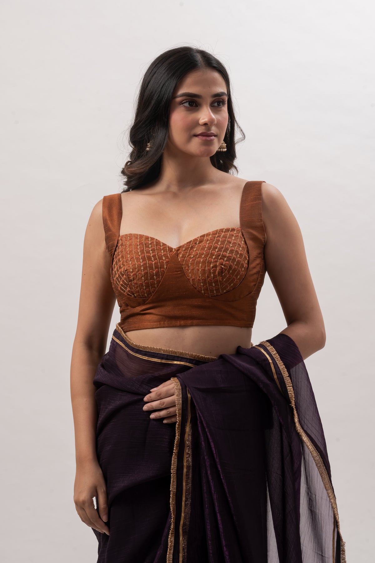 Copper Brown Sleeveless Sweetheart Bustier Blouse