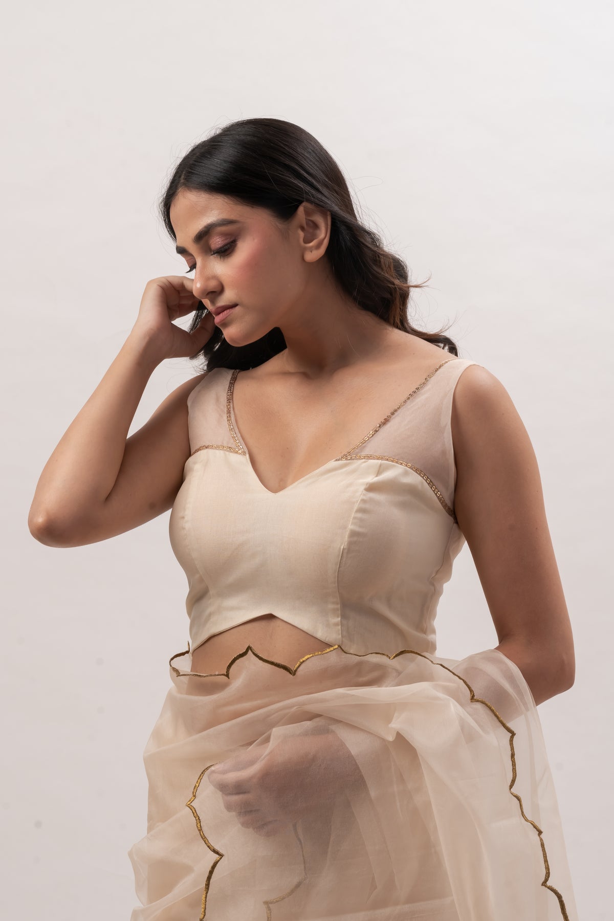 Off white Sleeveless Deep V-Neck Blouse