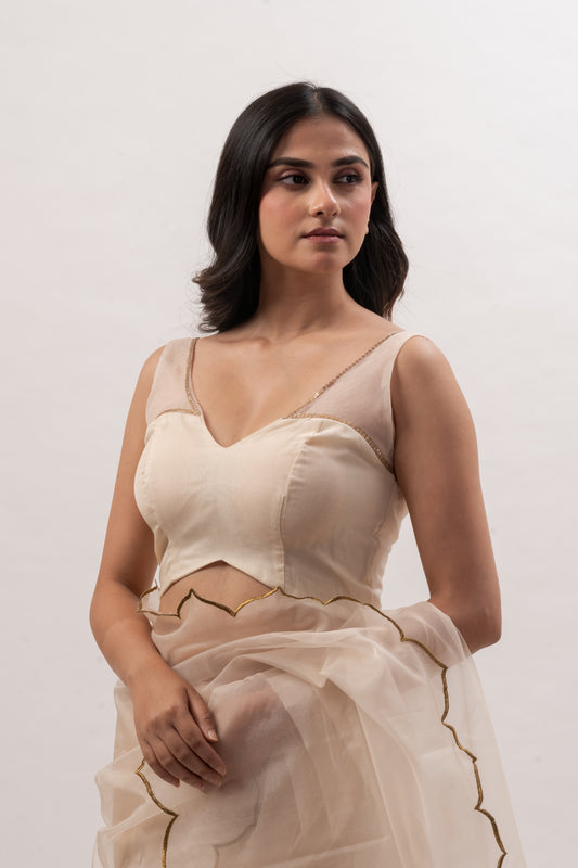 Off white Sleeveless Deep V-Neck Blouse