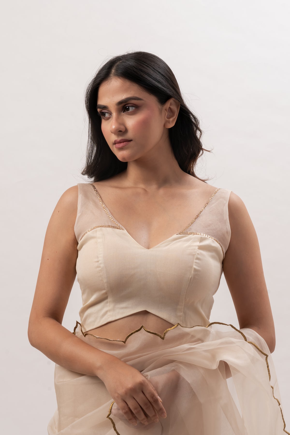 Off white Sleeveless Deep V-Neck Blouse