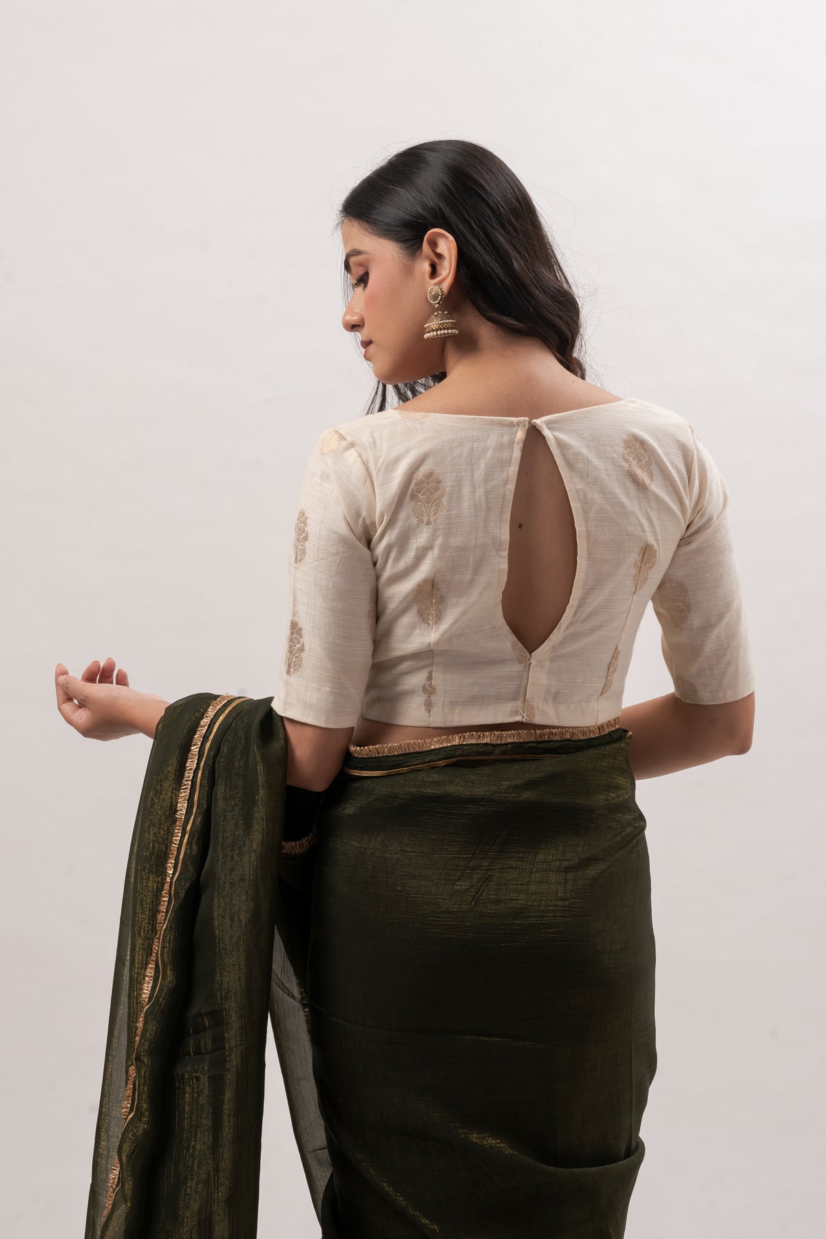 Off White Chanderi Sweetheart Neckline Blouse