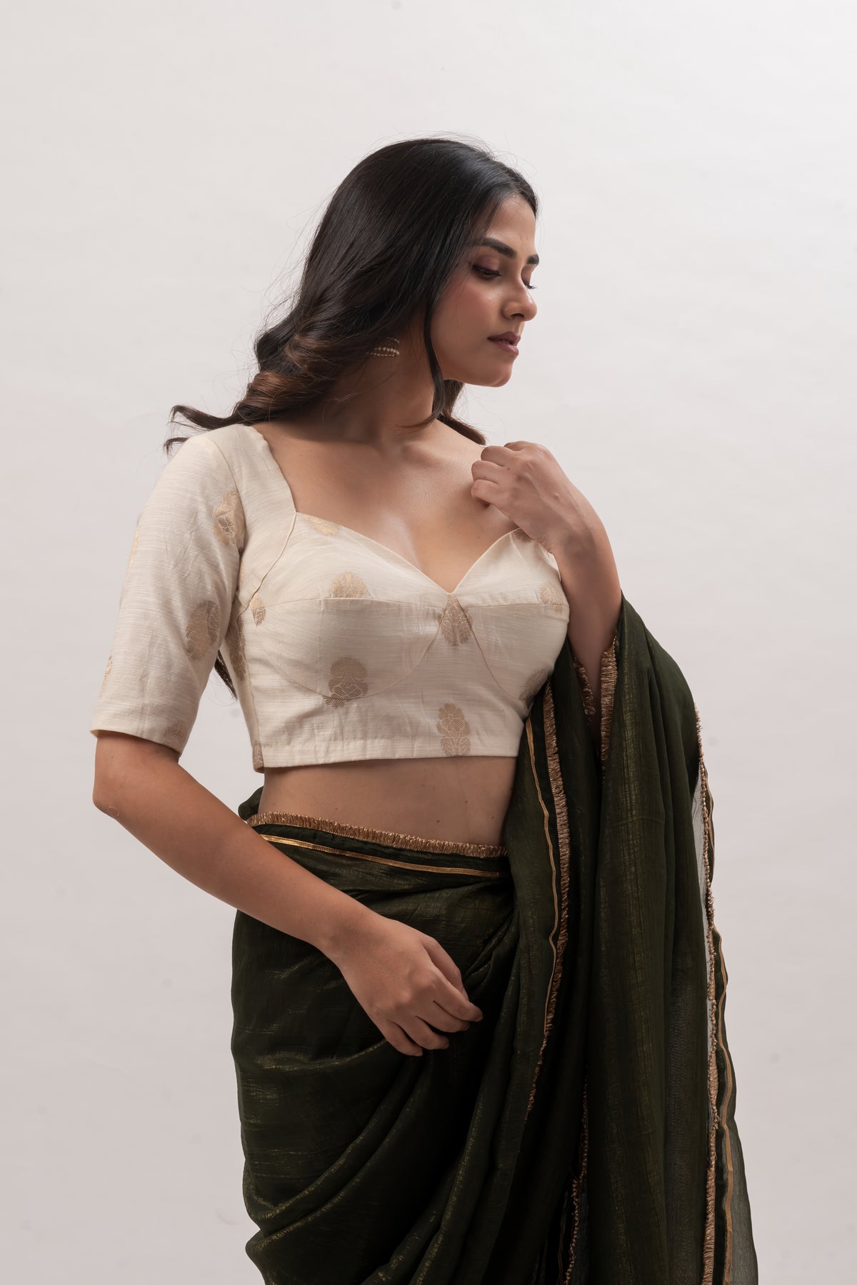 Off White Chanderi Sweetheart Neckline Blouse