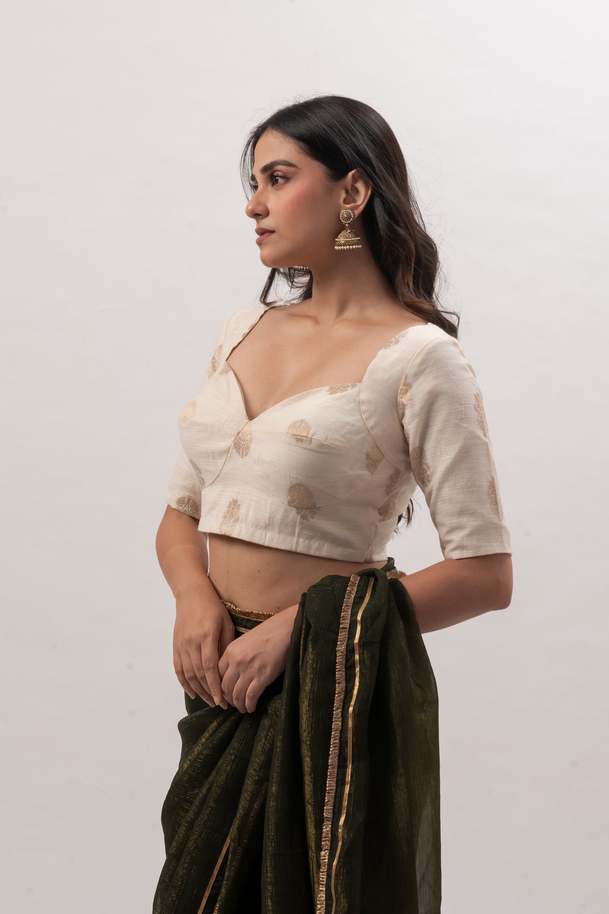 Off White Chanderi Sweetheart Neckline Blouse
