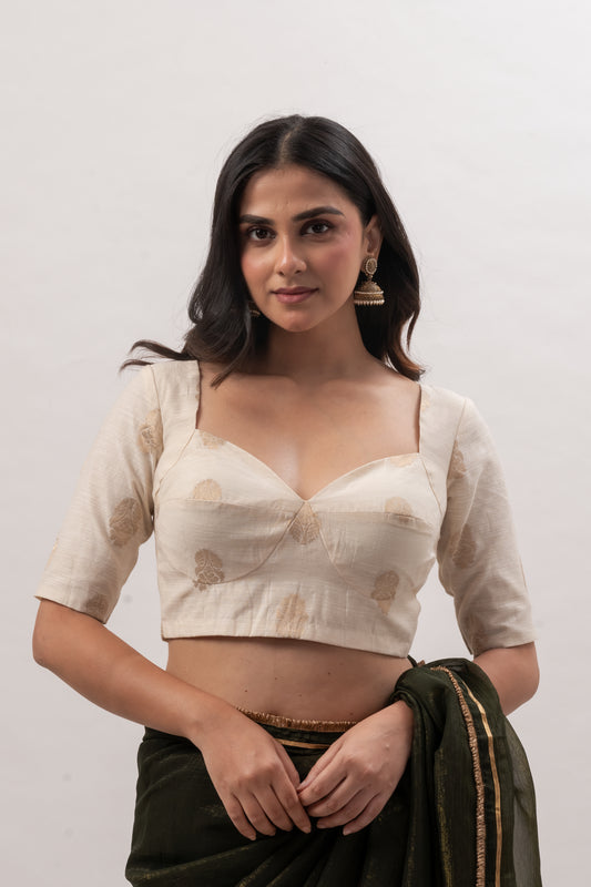 Off White Chanderi Sweetheart Neckline Blouse