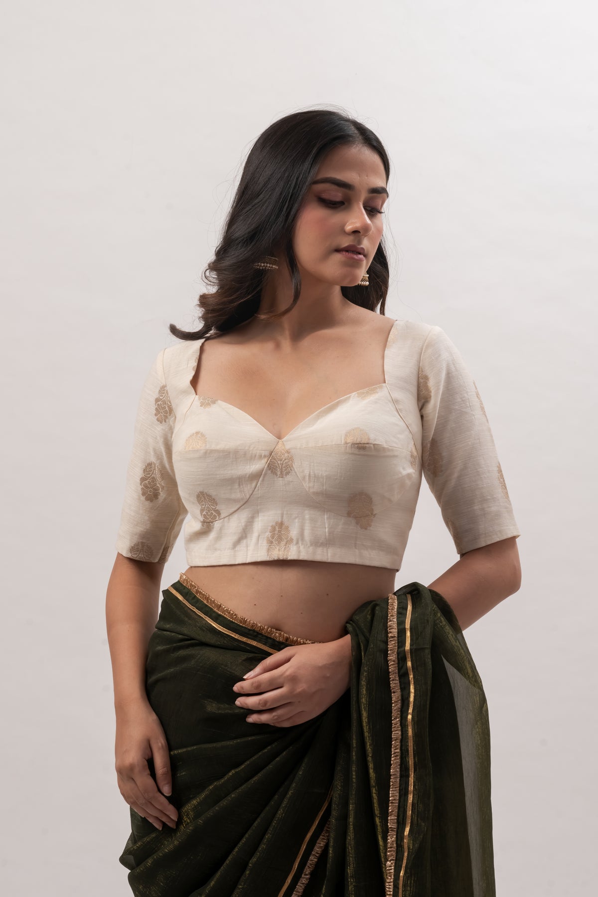 Off White Chanderi Sweetheart Neckline Blouse