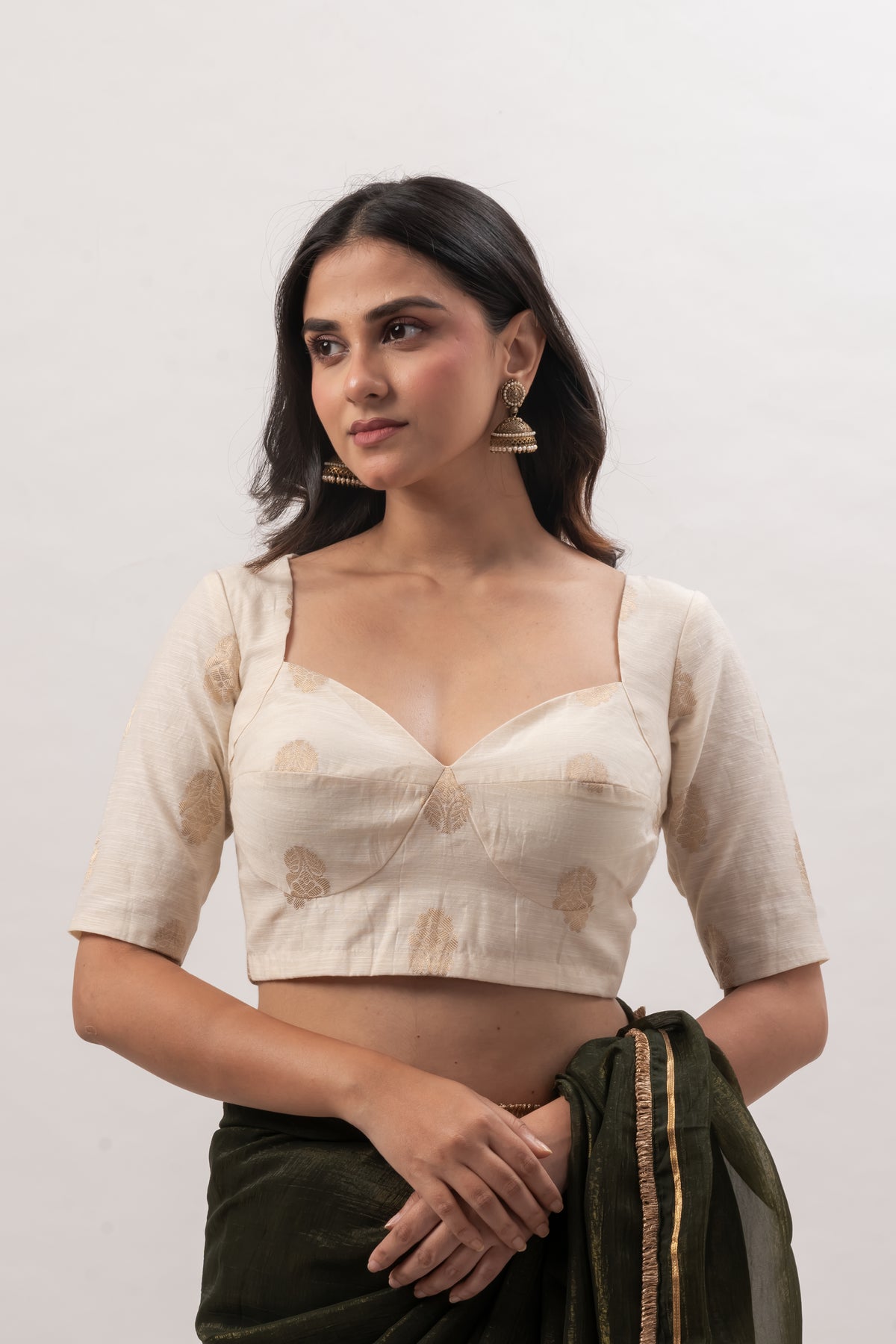 Off White Chanderi Sweetheart Neckline Blouse