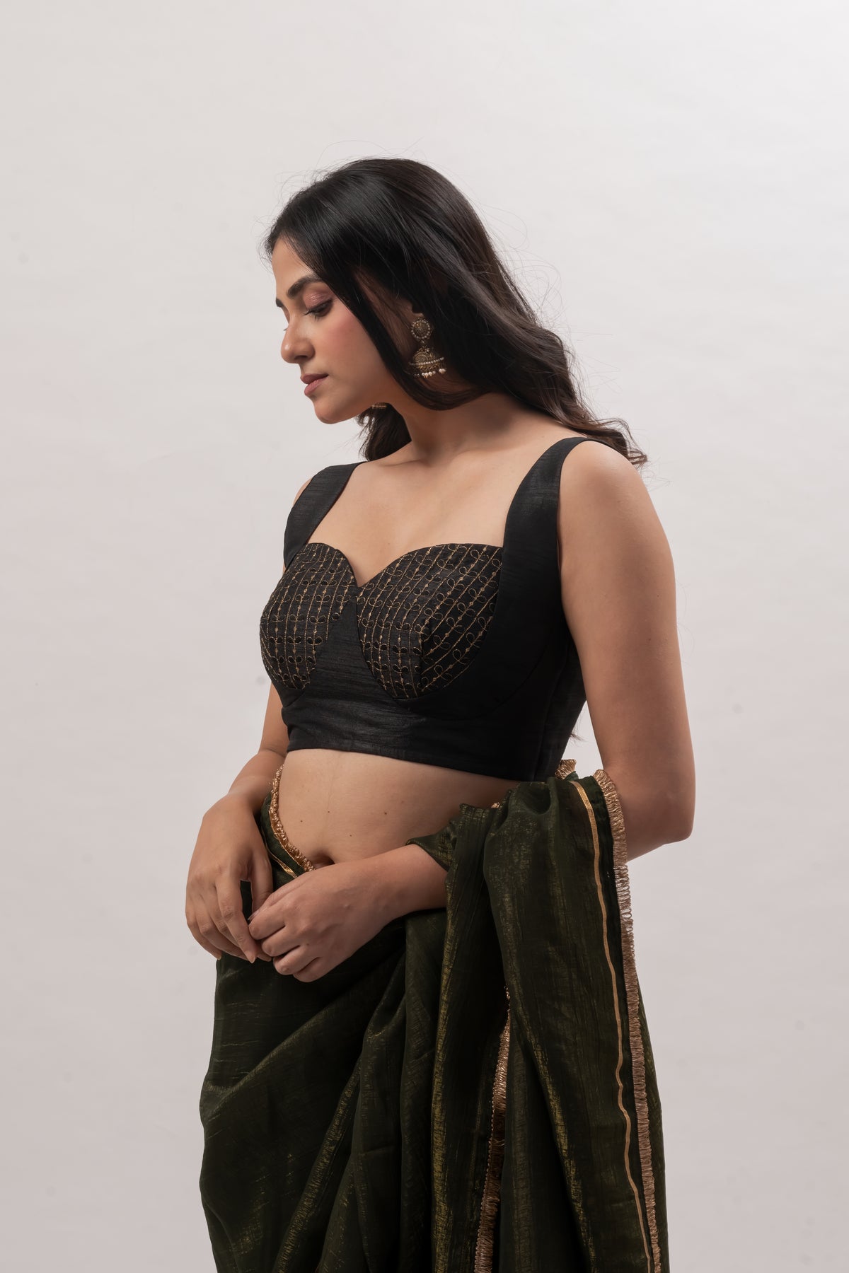 Black Sleeveless Sweetheart Bustier Blouse