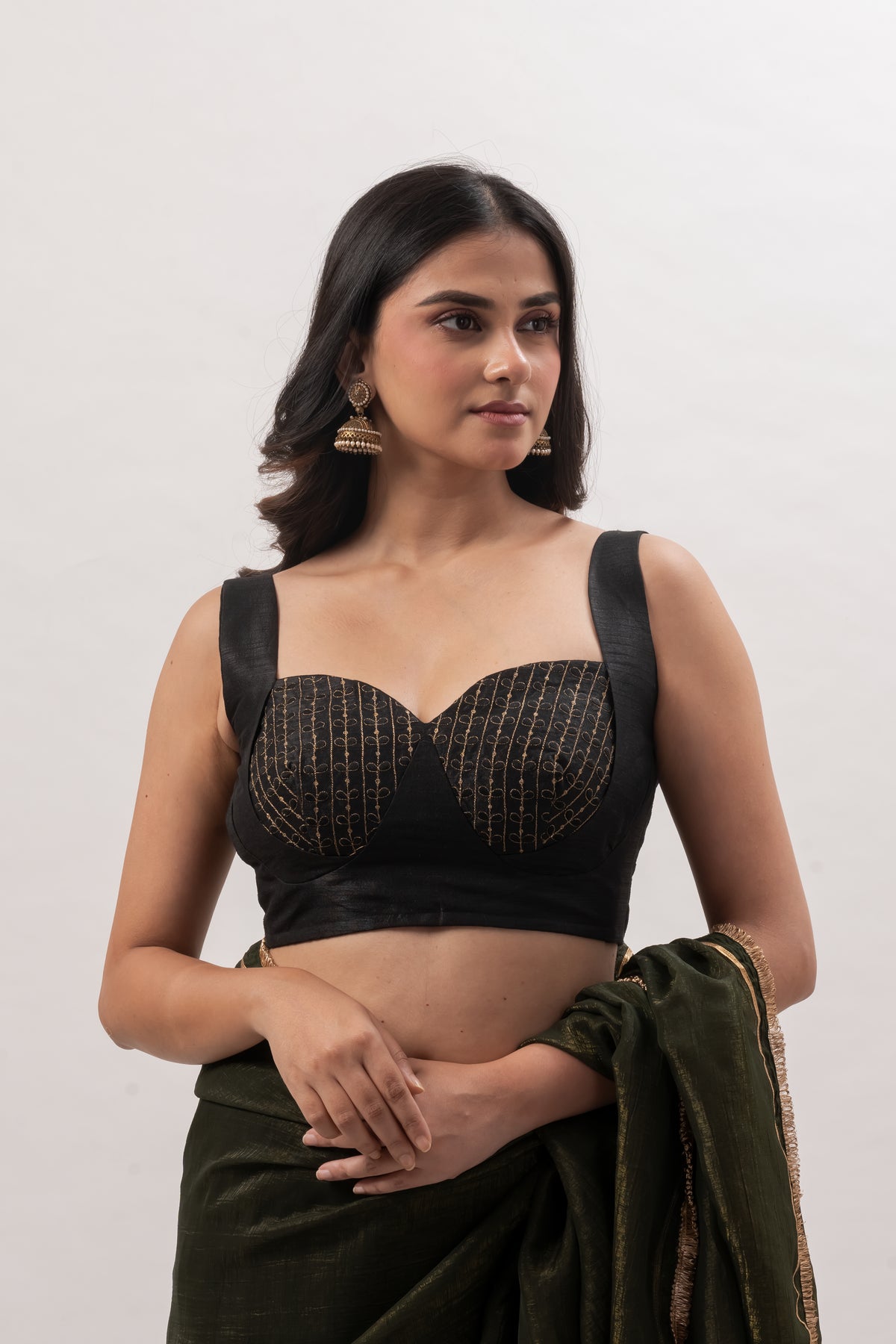Black Sleeveless Sweetheart Bustier Blouse