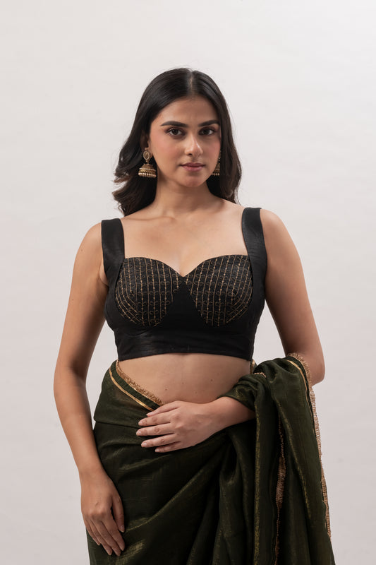 Black Sleeveless Sweetheart Bustier Blouse