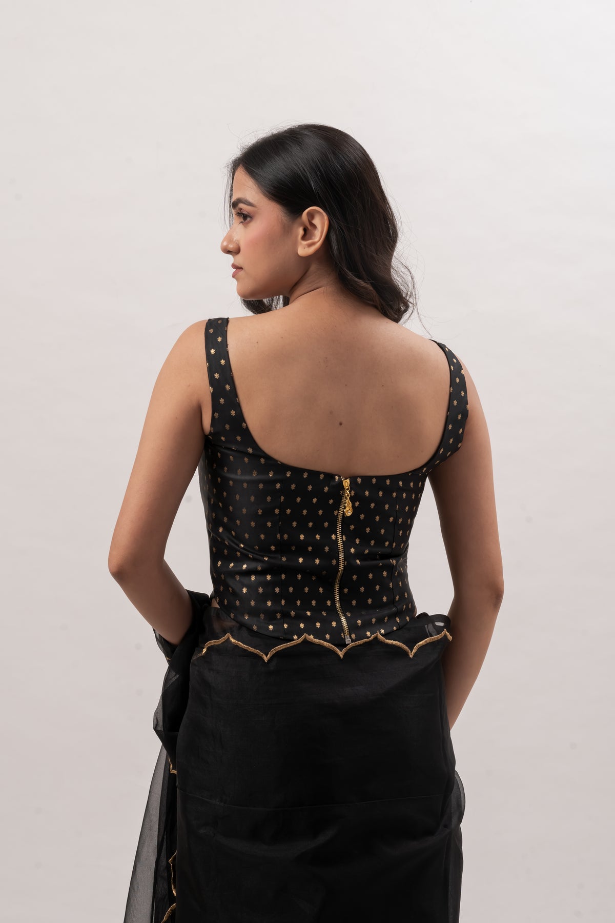 Black Benarasi Square Neck Corset Blouse