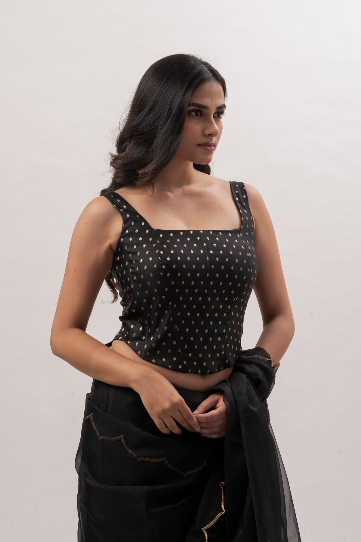 Black Benarasi Square Neck Corset Blouse
