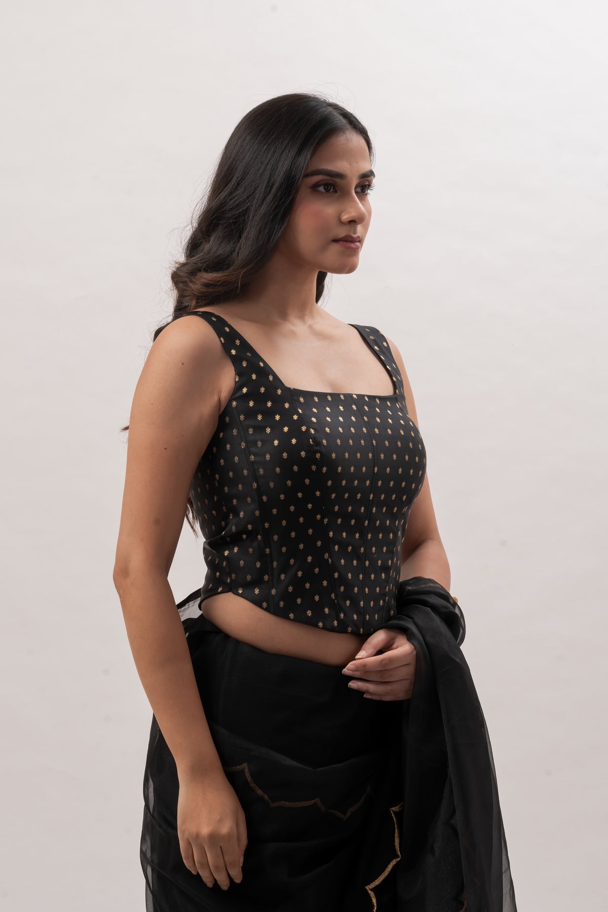 Black Benarasi Square Neck Corset Blouse