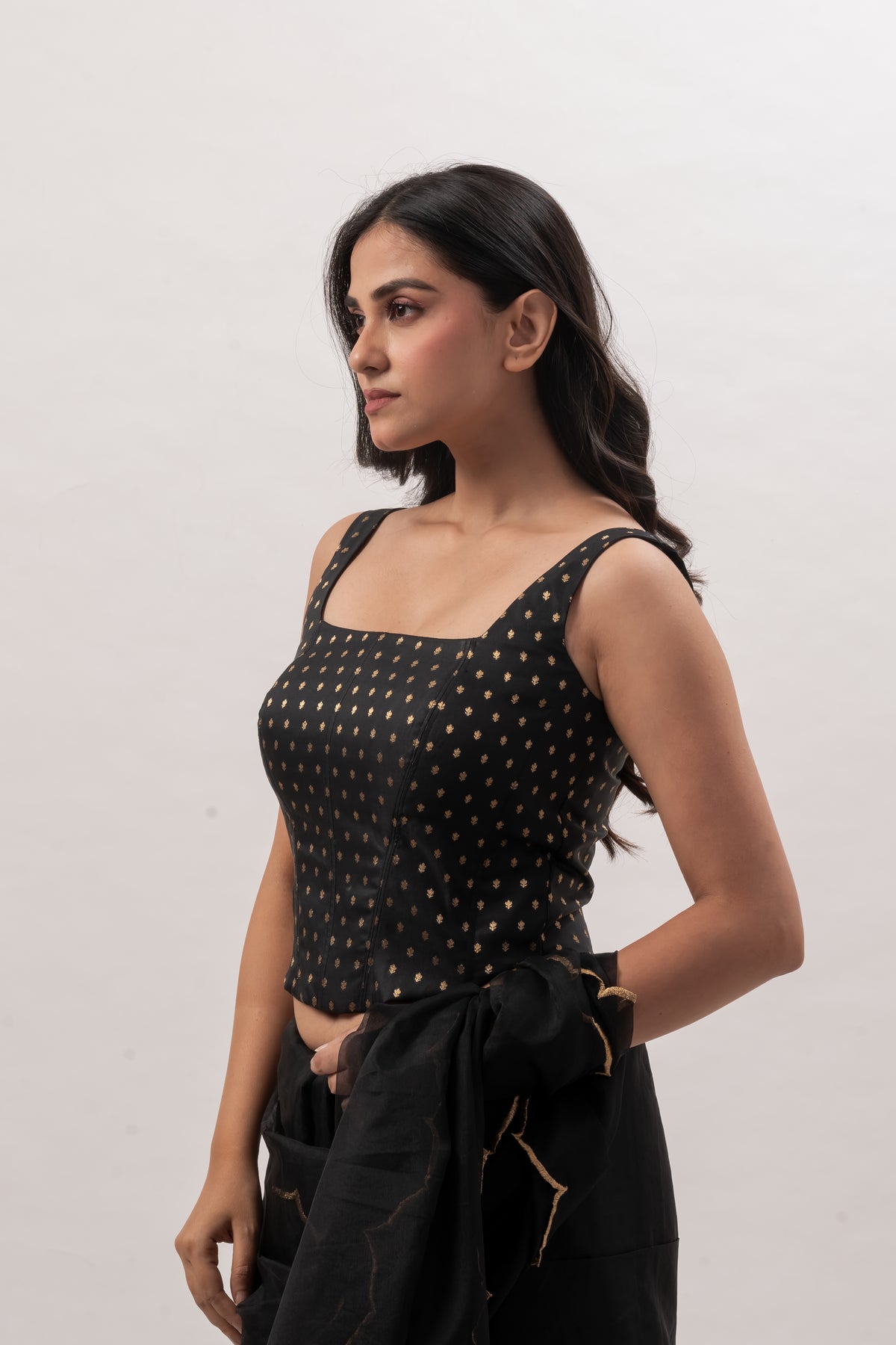 Black Benarasi Square Neck Corset Blouse