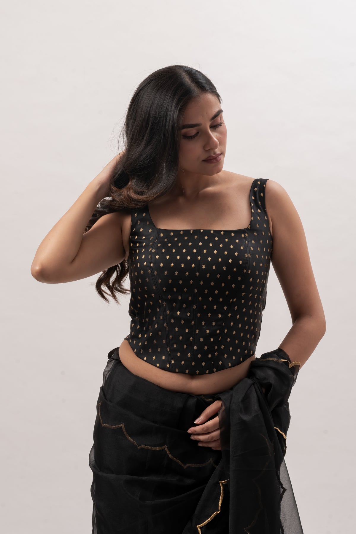 Black Benarasi Square Neck Corset Blouse