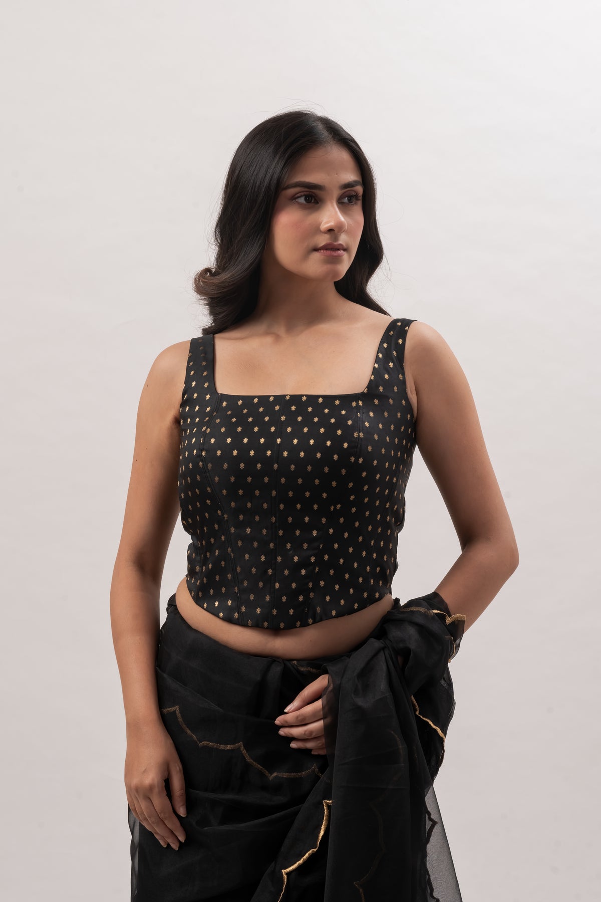 Black Benarasi Square Neck Corset Blouse