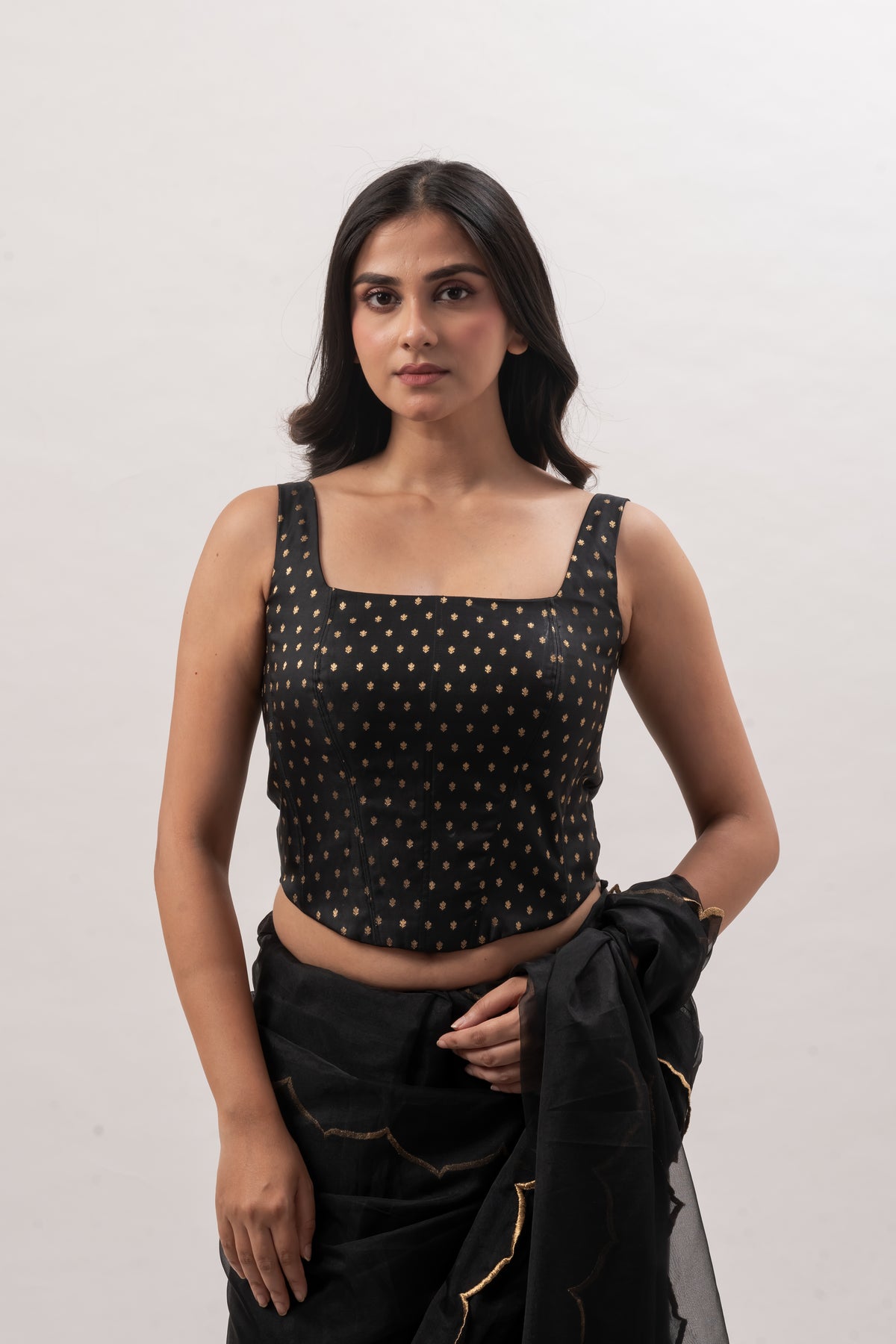 Black Benarasi Square Neck Corset Blouse