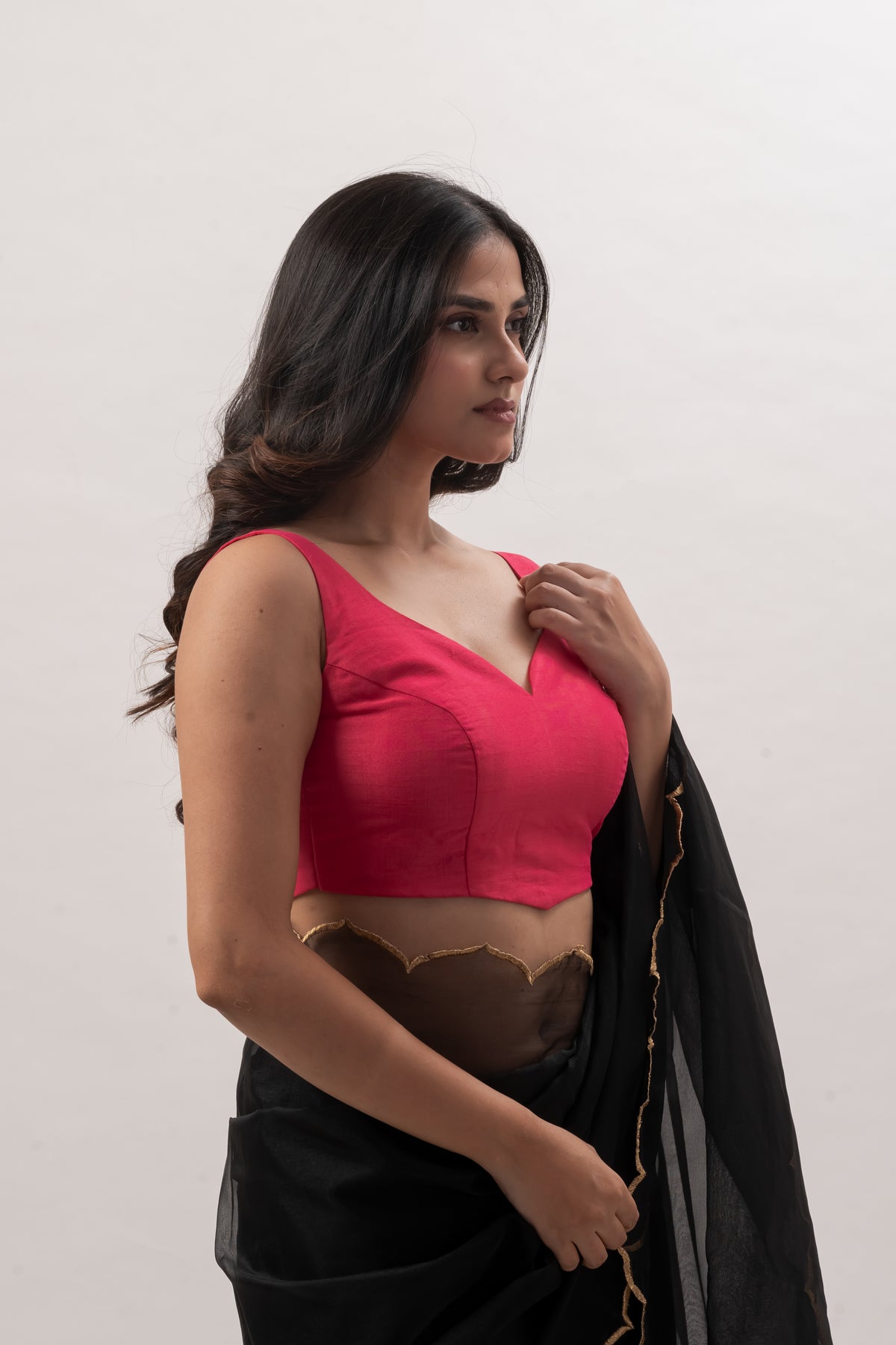 Pink Plain Chanderi Sweetheart Neck Blouse