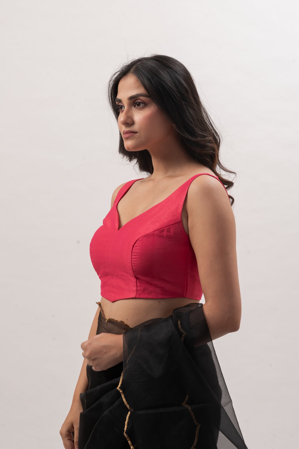 Pink Plain Chanderi Sweetheart Neck Blouse