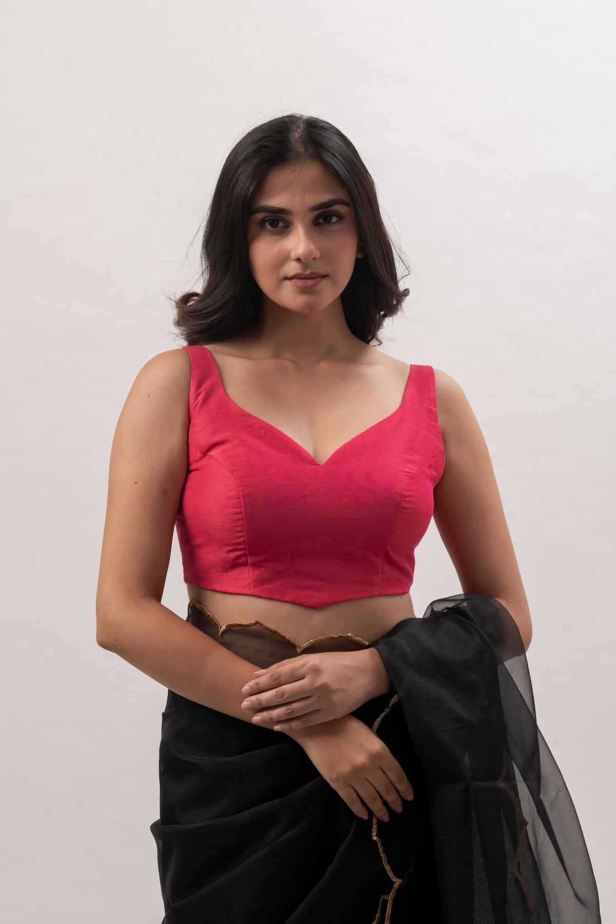 Pink Plain Chanderi Sweetheart Neck Blouse
